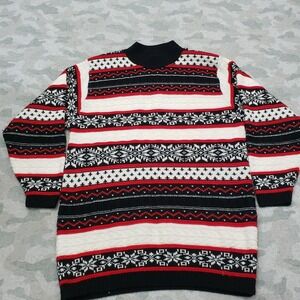 Vintage Alfred Dunner Sweater Mens Large Black Nordic Made In USA Fair Isle
